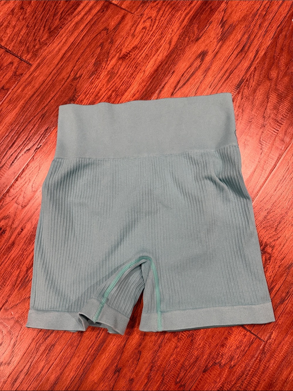 Ribbed High-Waist Aqua Bike Shorts